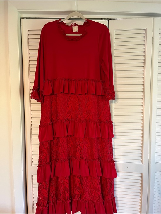 Zadie B'S Dresses & Skirts - Red Lace Tiered Ruffle Maxi Dress - Unknown Brand